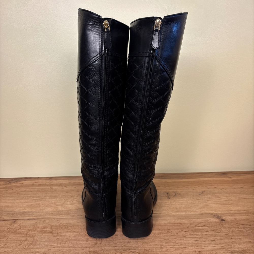 TORY BURCH Claremont Riding Boots Womens Black Size 8.5 Quilted Leather Back Zip - Picture 9 of 13